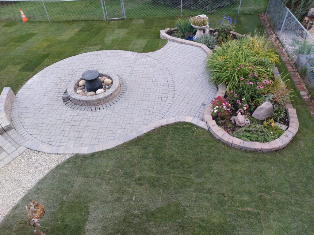 Completed curved patio and landscape