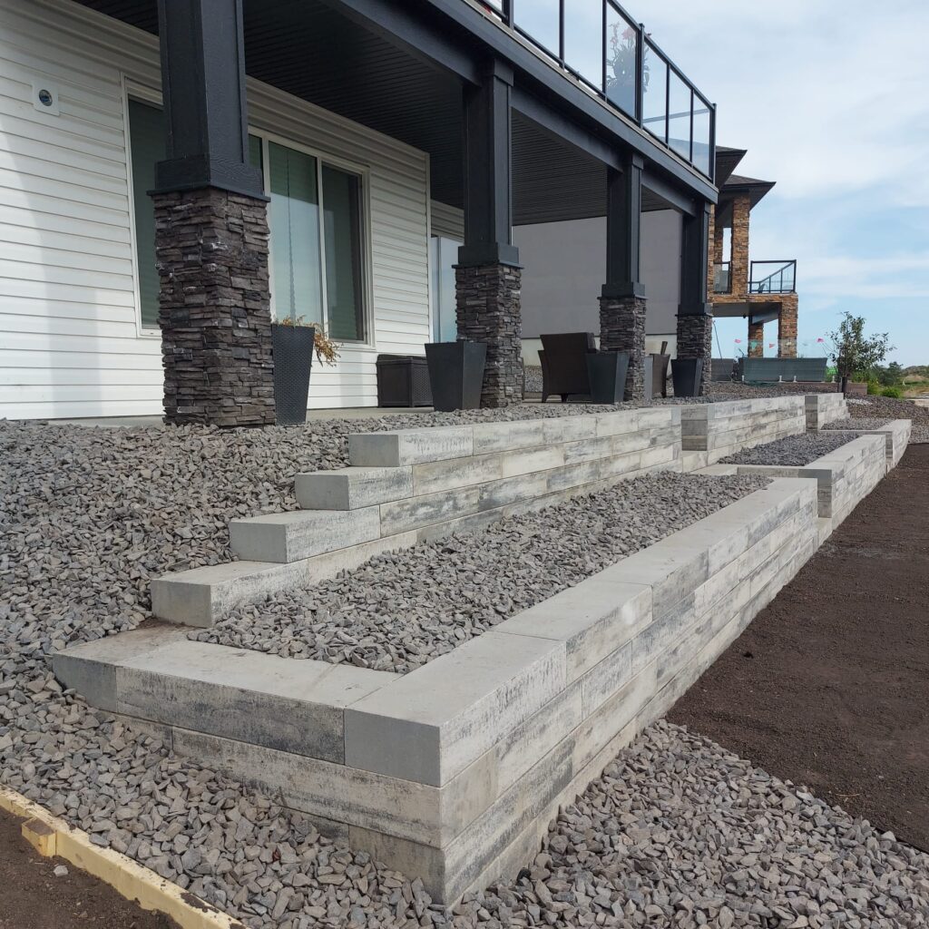 Front entrance retaining wall and steps